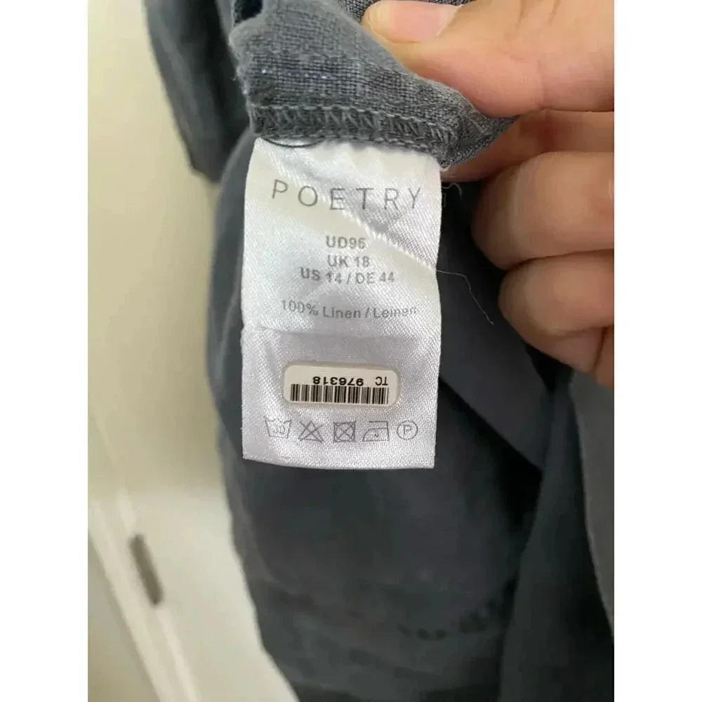 Poetry Womens Gray Long Sleeve Button-Up Mini Shirt Dress Size 14